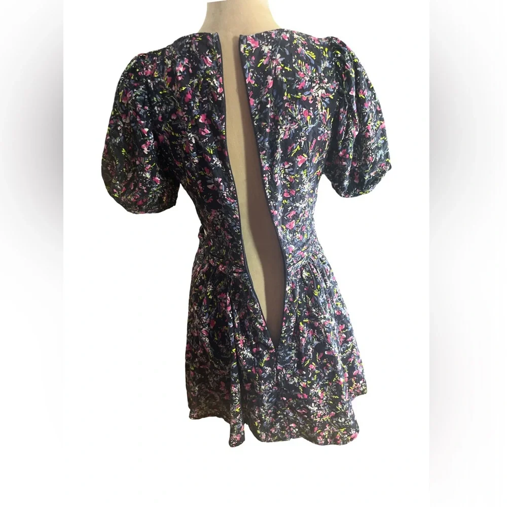 French Connection Navy Blue Floral Cotton Eyelet Lace Mini Dress with Cutouts - Picture 14 of 16